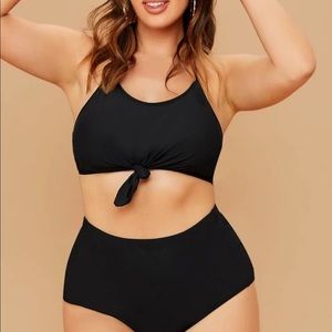 black front knot high waisted bikini